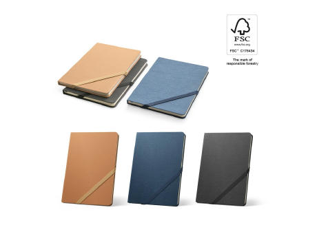 HUXLEY. A5-Notizblock aus wasserfestem Papier mit linierten Seiten aus FSC™-zertifiziertem Material und anderen kontrollierten Materialien Werbeartikel