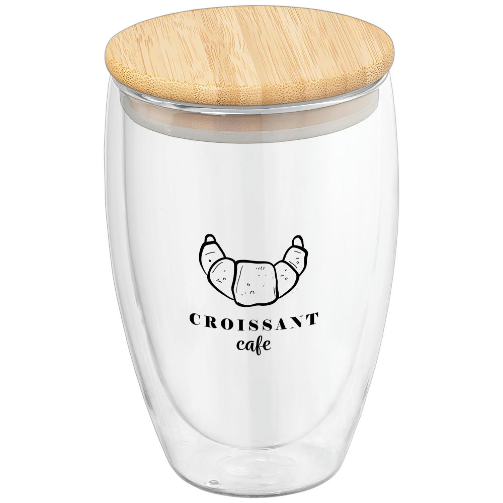 Sculpture - 355 ml Glasbecher mit Bambus-Deckel - Doppelwandig Werbeartikel