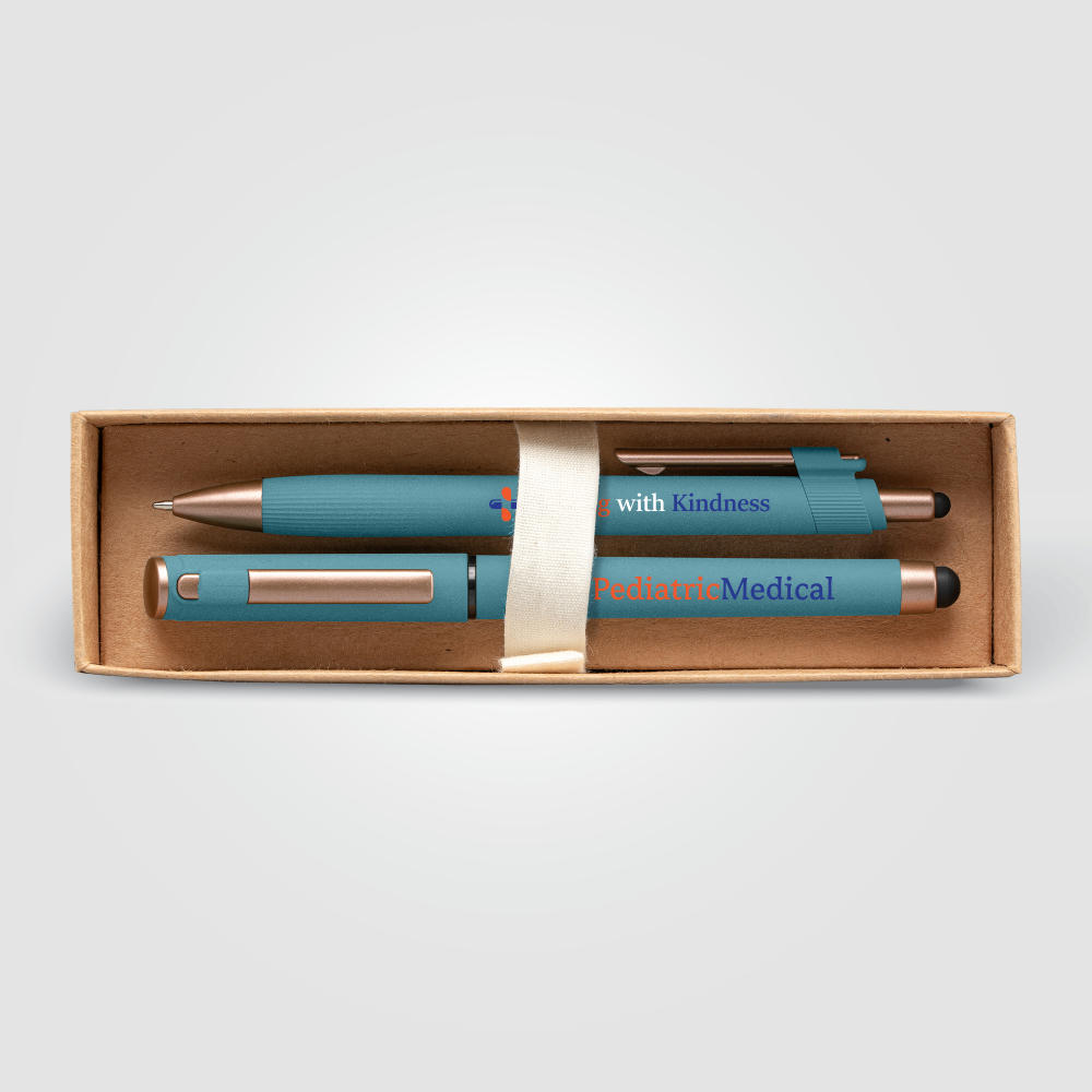 York Kugelschreiber-Geschenkset mit bronzefarbenen Akzenten aus recyceltem Kunststoff inkl. verzierter Geschenkbox Werbeartikel