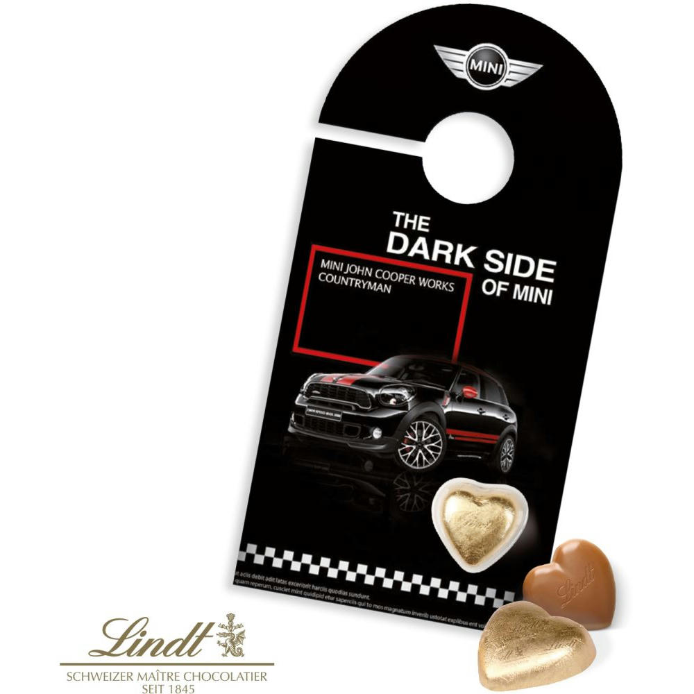 SCHOKOKARTE "Türanhänger" MIT LINDT HERZ Werbeartikel