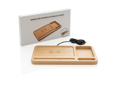 Bambus Schreibtisch-Organizer mit 5W Wireless Charger Werbeartikel