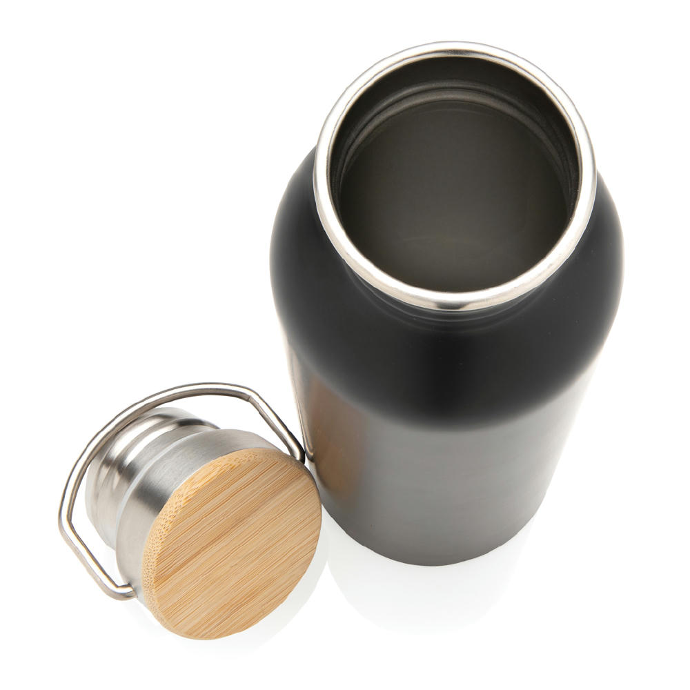 Moderne Stainless-Steel Flasche mit Bambusdeckel Werbeartikel