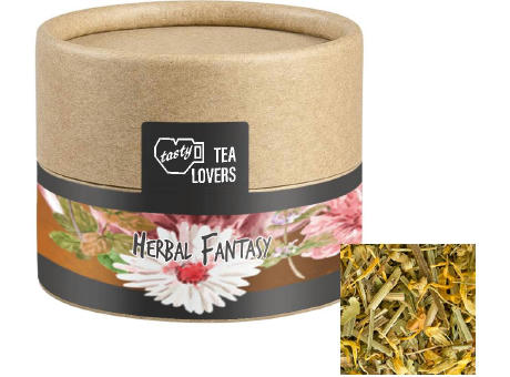Kräutertee Kräuterfantasie, ca. 9g, Kraftpapierdose Mini Werbeartikel