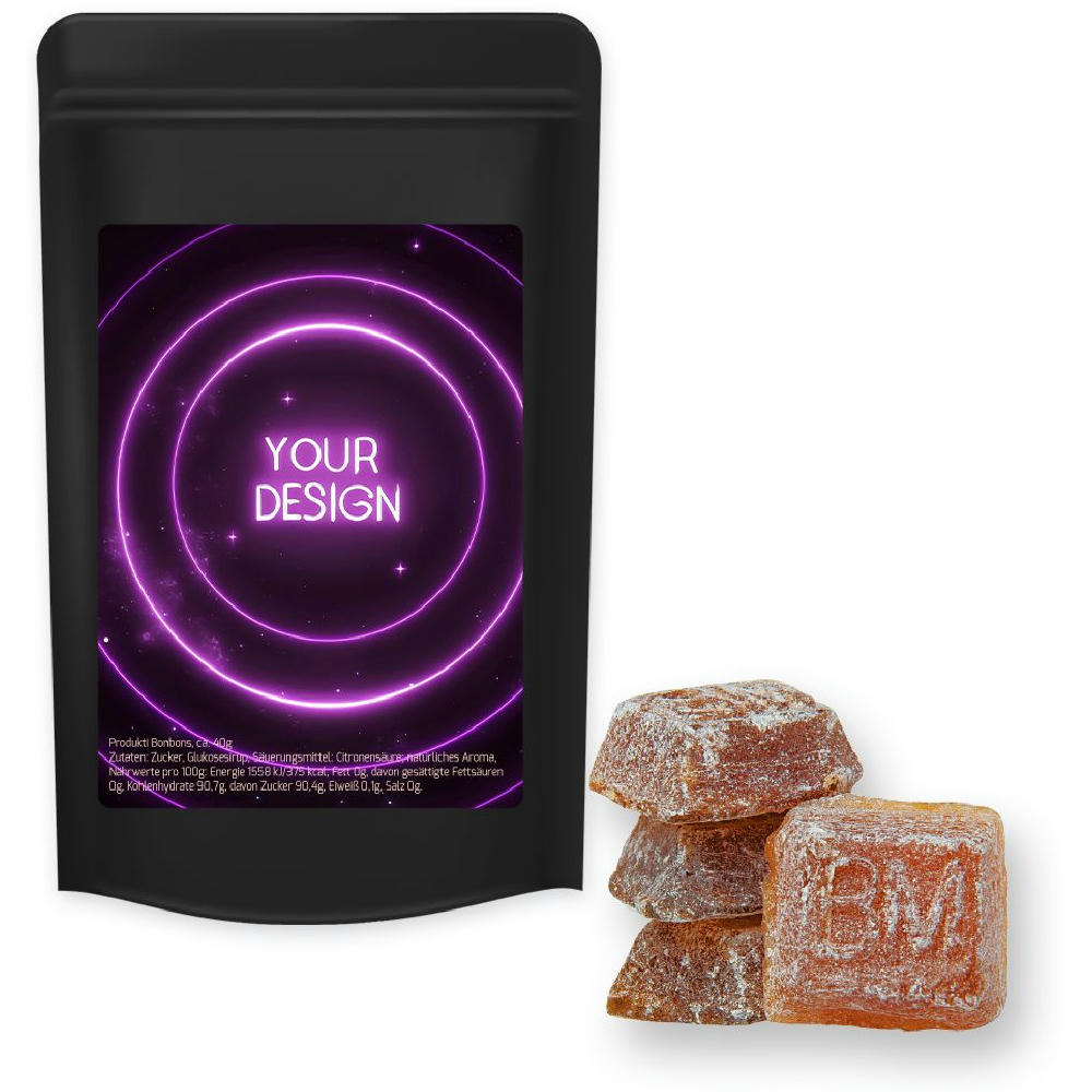 Product image Bayrisch Malz Bonbons, ca. 80g, Standbeutel Midi schwarz Werbeartikel