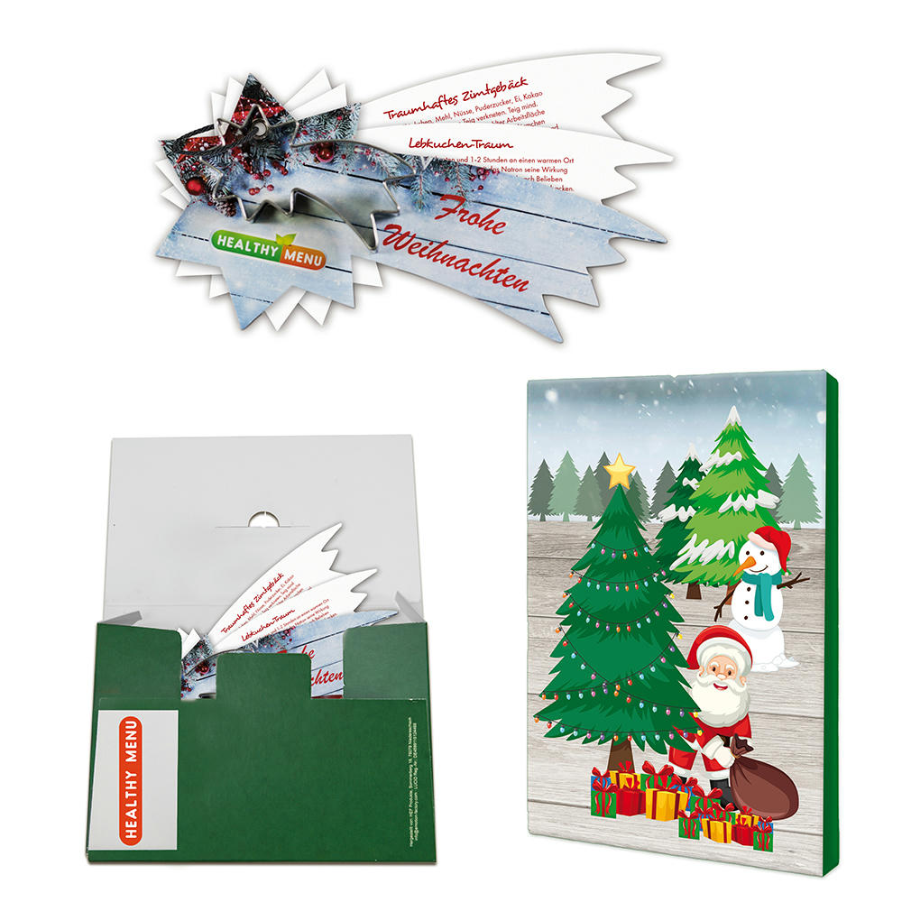 Product image Backförmchen mit Rezeptblock Komet - in weihnachtlicher Mappe (neutral) Werbeartikel
