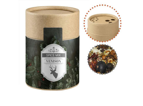 Weihnachts Gewürzmischung Wild, ca. 60g, Kraftpapierstreuer Midi Werbeartikel