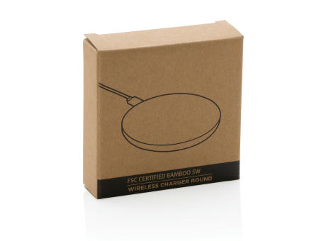 Rundes kabelloses 5W-Ladegerät aus Bambus Werbeartikel
