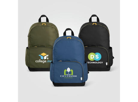 Kora Laptop-Rucksack mit zwei Fächern und goldfarbenem Reißverschluss für 15-Zoll-Laptops aus rPET – 20 L bedrucken