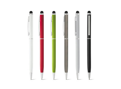 ZOE. Aluminium-Kugelschreiber mit Drehmechanik und einer Touch-Spitze bedrucken