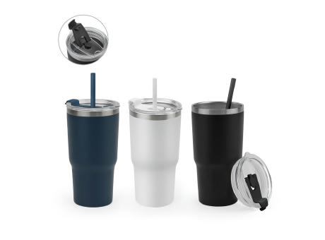 Product image JOYNER M. Kompakter Reisebecher aus Edelstahl (91 % recycelt) mit vakuumisolierter Doppelwand und matter Oberfläche 600 ml Werbeartikel