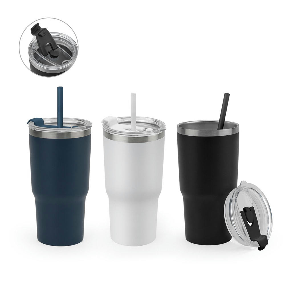 Product image JOYNER M. Kompakter Reisebecher aus Edelstahl (91 % recycelt) mit vakuumisolierter Doppelwand und matter Oberfläche 600 ml Werbeartikel