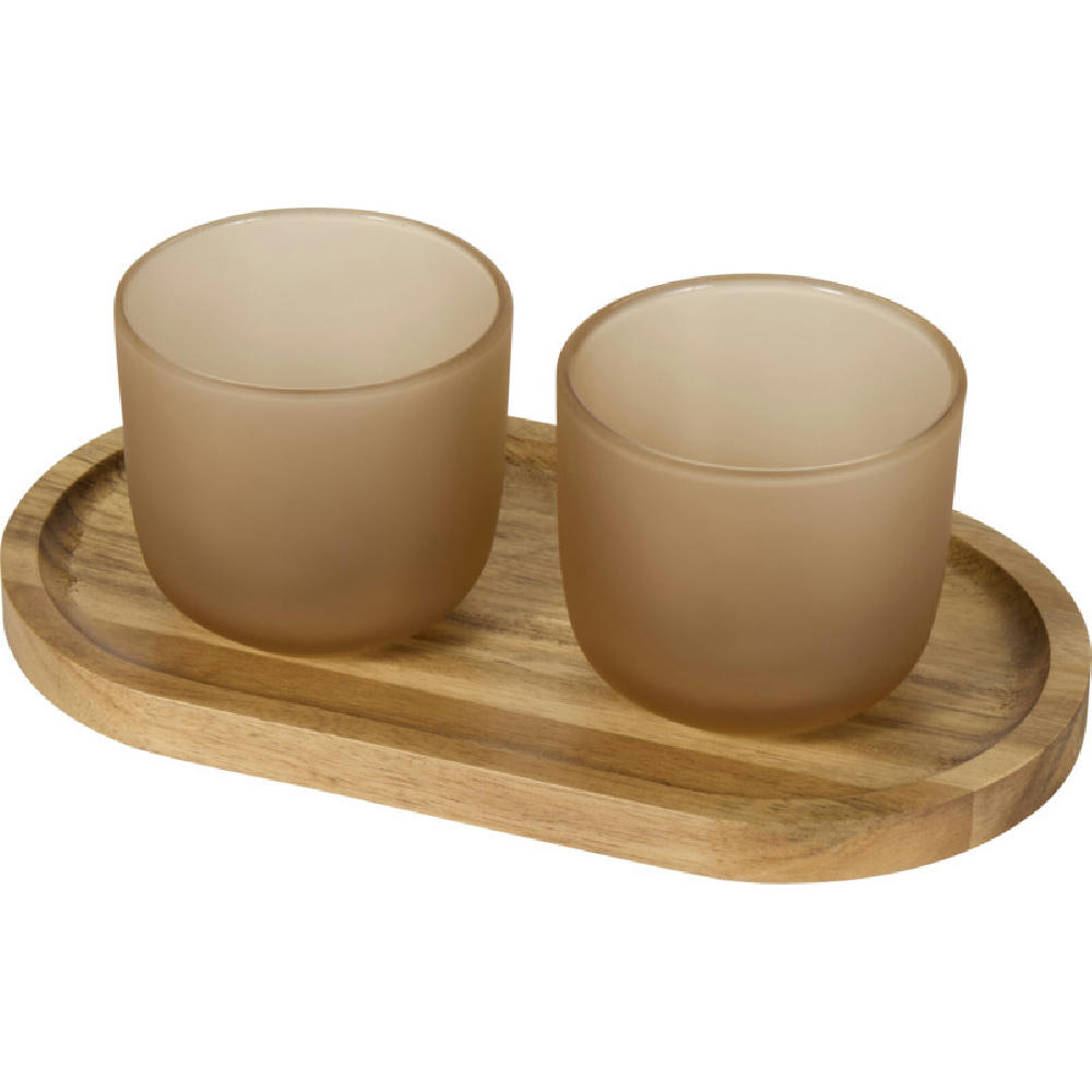 Male Set aus Holztablett und Glastassen Werbeartikel