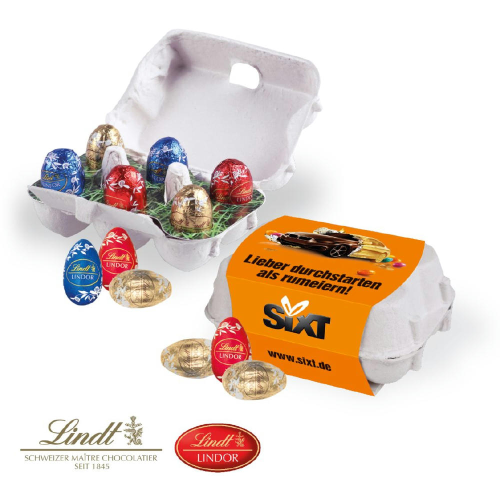 SCHOKO-EIER 6ER MIT LINDT SCHOKOLADE Werbeartikel