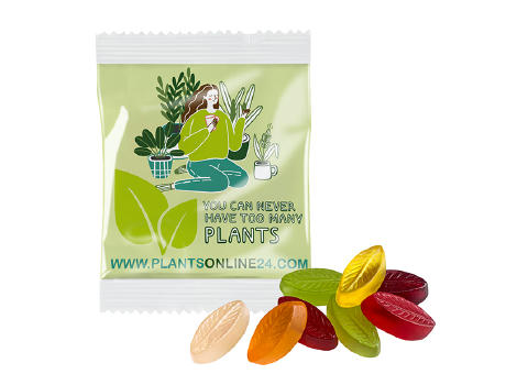 Fruchtgummi INDIVIDUELL 20 g, VEGAN im kompostierbaren Tütchen Werbeartikel