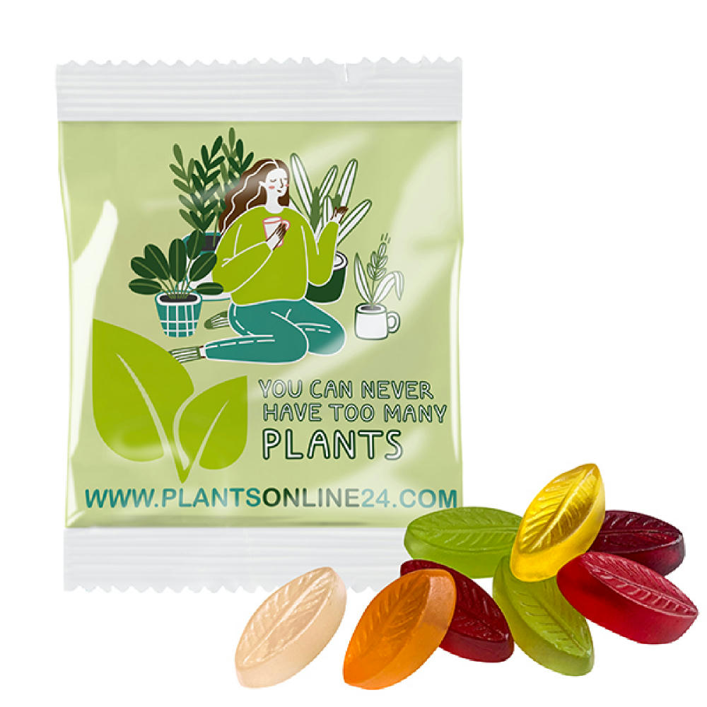 Product image Fruchtgummi INDIVIDUELL 20 g, VEGAN im kompostierbaren Tütchen Werbeartikel