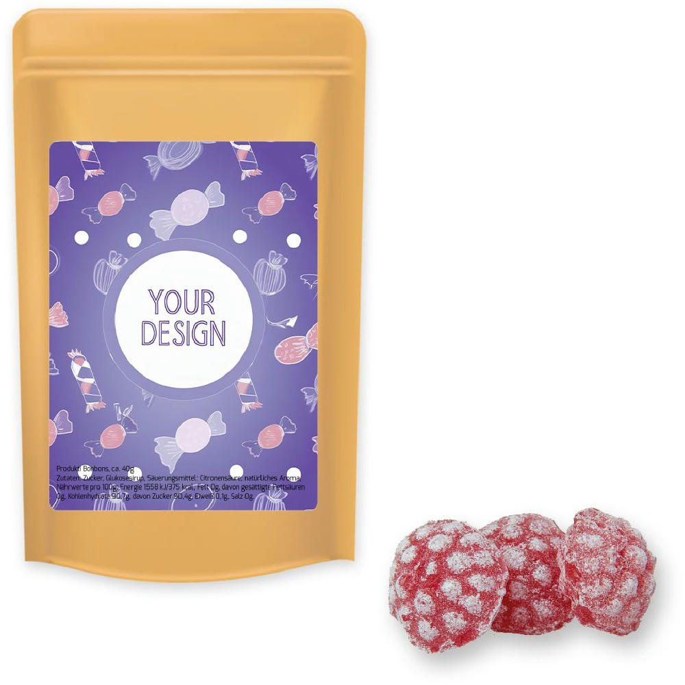 Product image Himbeer Bonbons, ca. 80g, Standbeutel Midi Werbeartikel