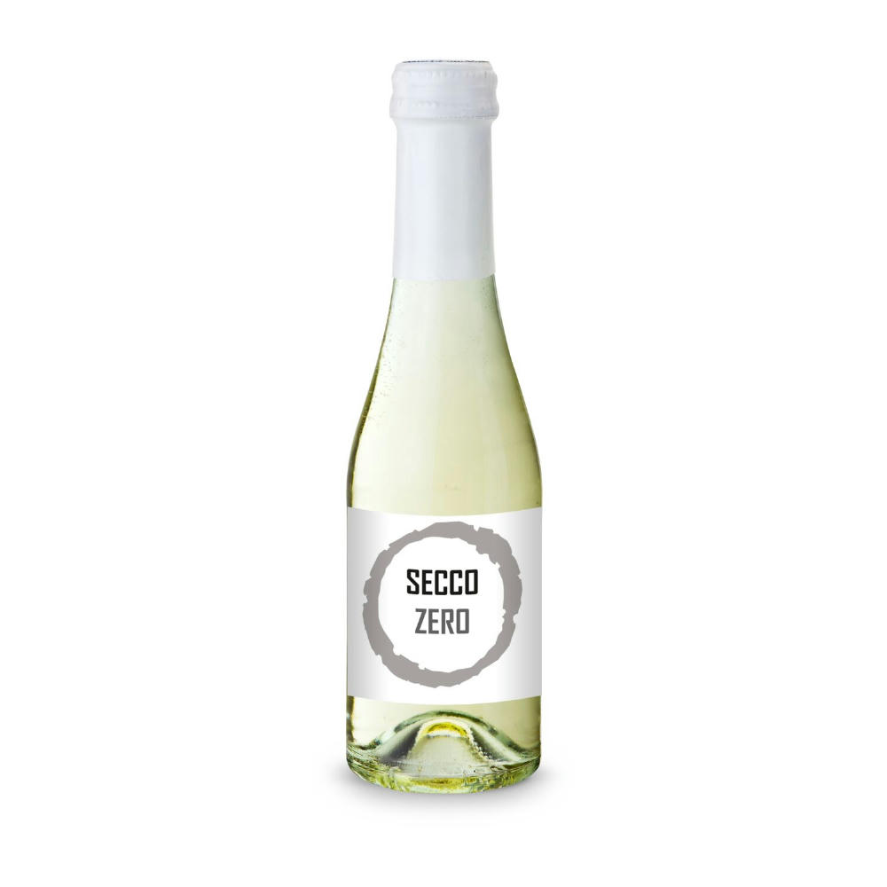 Secco ZERO - Schäumendes Getränk aus alkoholfreiem Wein - Flasche klar - Kapselfarbe Gold, 0,2 l Werbeartikel