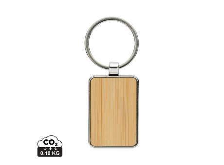 Product image Eckiger Schlüsselring aus RCS rec. Zinklegierung mit Bambus Werbeartikel