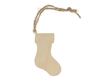 Strumpfförmiges Weihnachtsornament aus Holz Werbeartikel
