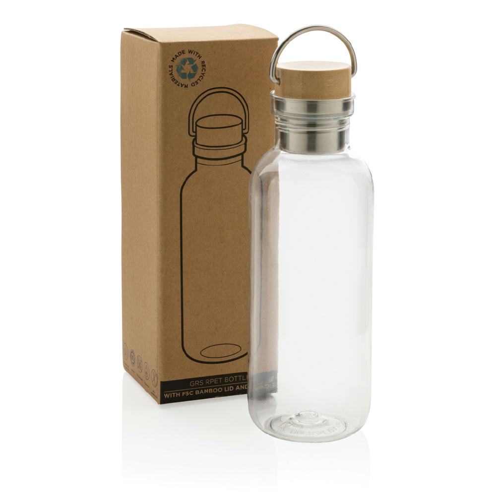 RCS rPET Flasche with Bambusdeckel und Griff Werbeartikel