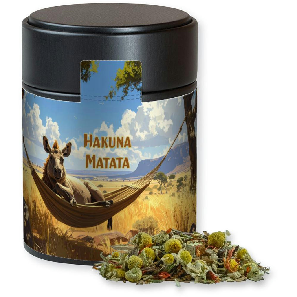 Product image Rotbuschtee Entspannungszeit, ca. 50g, Metalldose Midi schwarz Werbeartikel