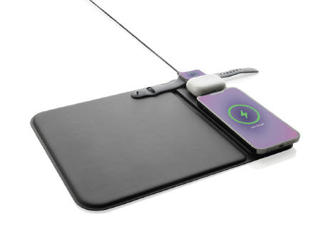 Swiss Peak 15W 3-in-1 Lade-Mauspad aus RCS recyceltem PU Werbeartikel