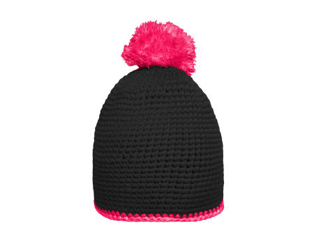 Pompon Hat with Contrast Stripe - Häkelmütze mit Kontrastrand und Pompon Werbeartikel