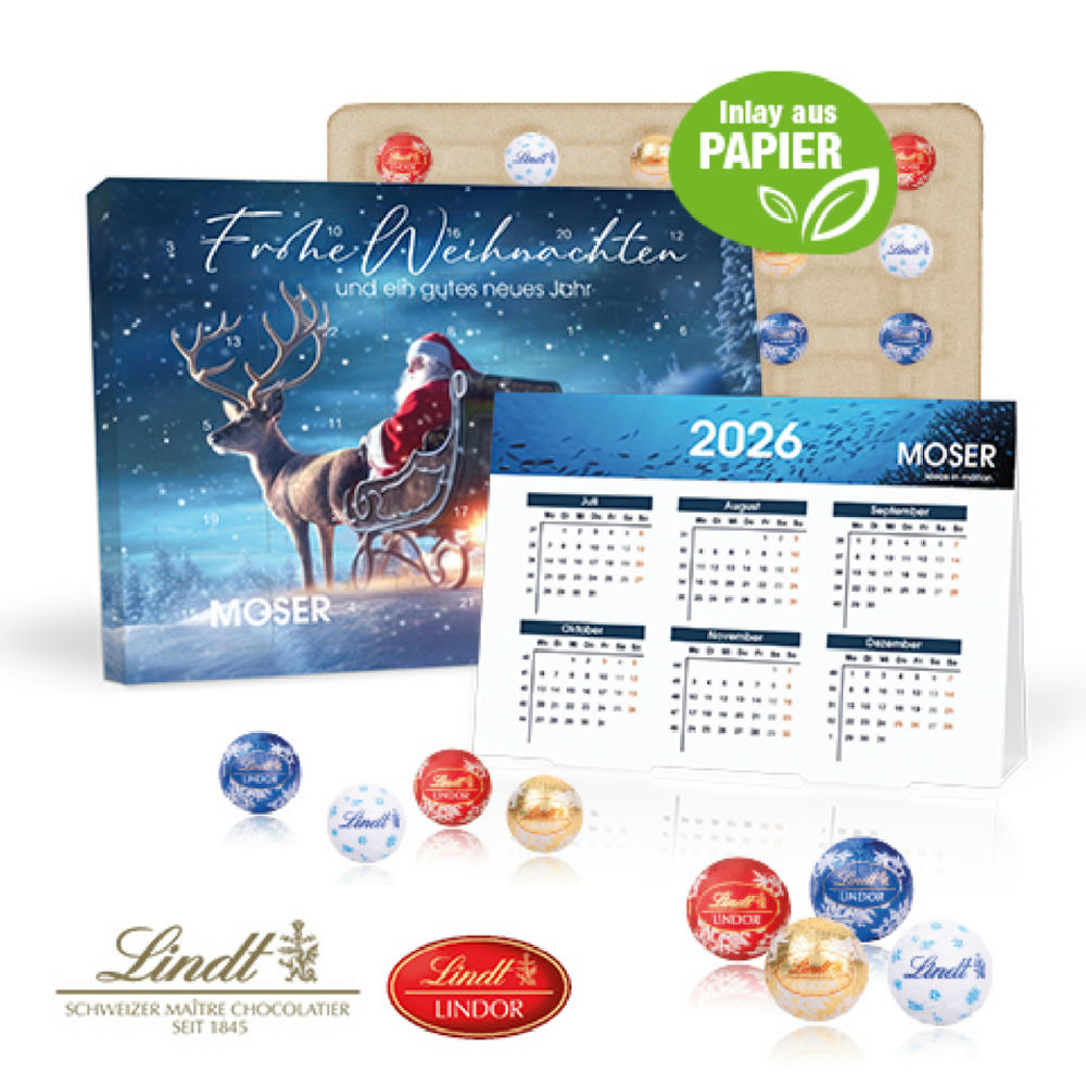 Product image „2 in 1“ Marken-Adventskalender Lindt Lindor Minis mit Jahresplaner, Inlay aus Papier Werbeartikel