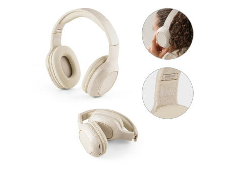 FEYNMAN. Kopfhörer wireless und faltbar mit 4 Stunden Akkulaufzeit aus Weizenstroh und ABS Werbeartikel