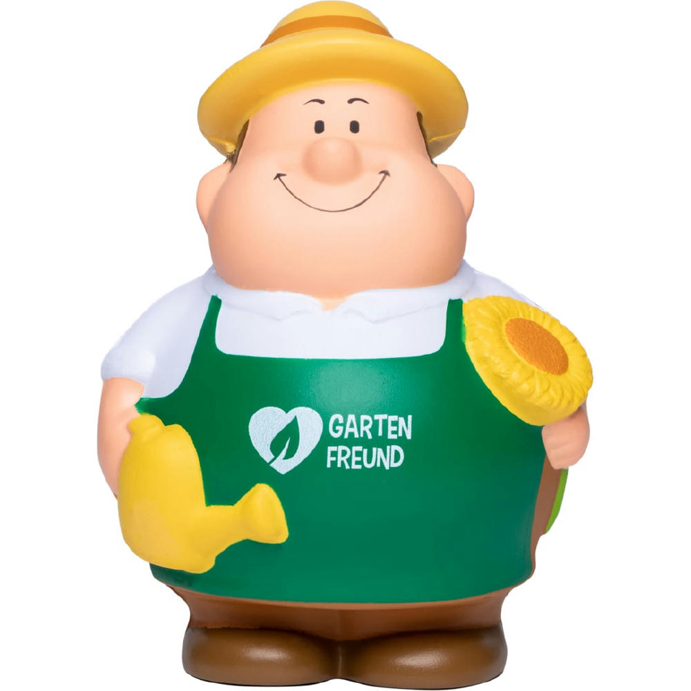 Product image Gärtner Bert mit Gartenfreund-Schürze, Strohhut, Gießkanne und Sonnenblume – Anti-Stress-Figur als Werbeartikel