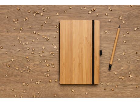 Bambus-Notizbuch und Infinity-Bleistift im Set bedrucken