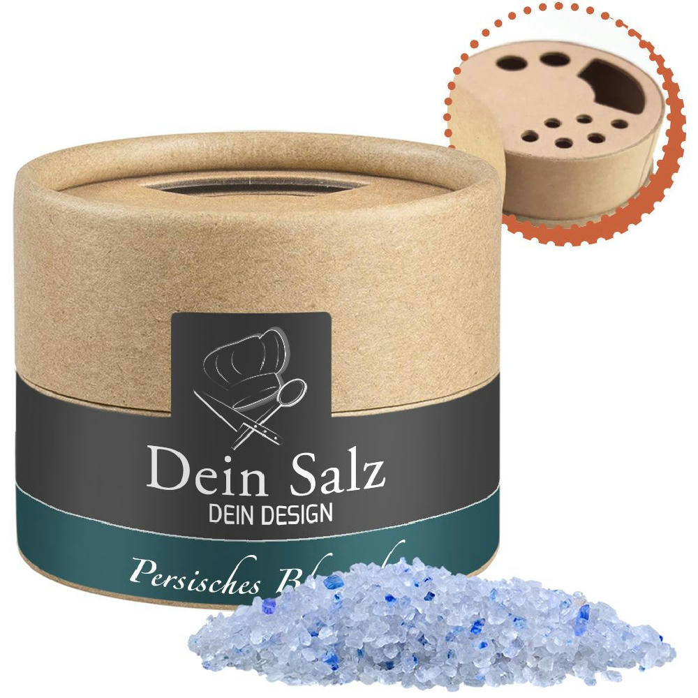 Product image Persisches blaues Saphirsalz, ca. 55g, Kraftpapierstreuer Mini Werbeartikel