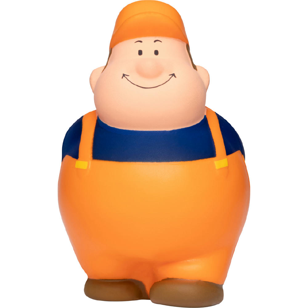 Product image Müllmann Bert in oranger Latzhose und Kappe – Anti-Stress-Figur mit Logo für Entsorgungsbetriebe