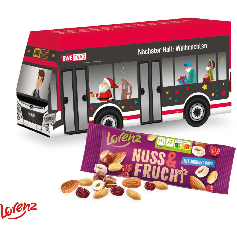 Product image 3D Präsent "Bus" mit Lorenz Nuss & Frucht Werbeartikel