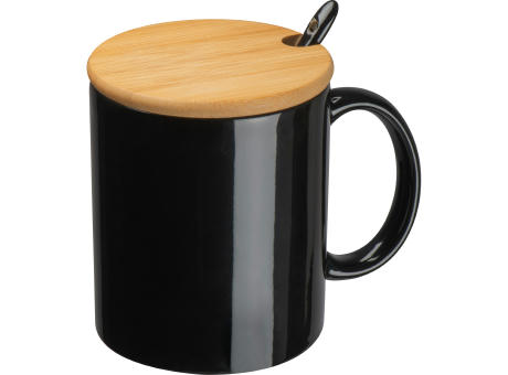 Product image Keramiktasse mit Löffel und Bambusdeckel bedrucken