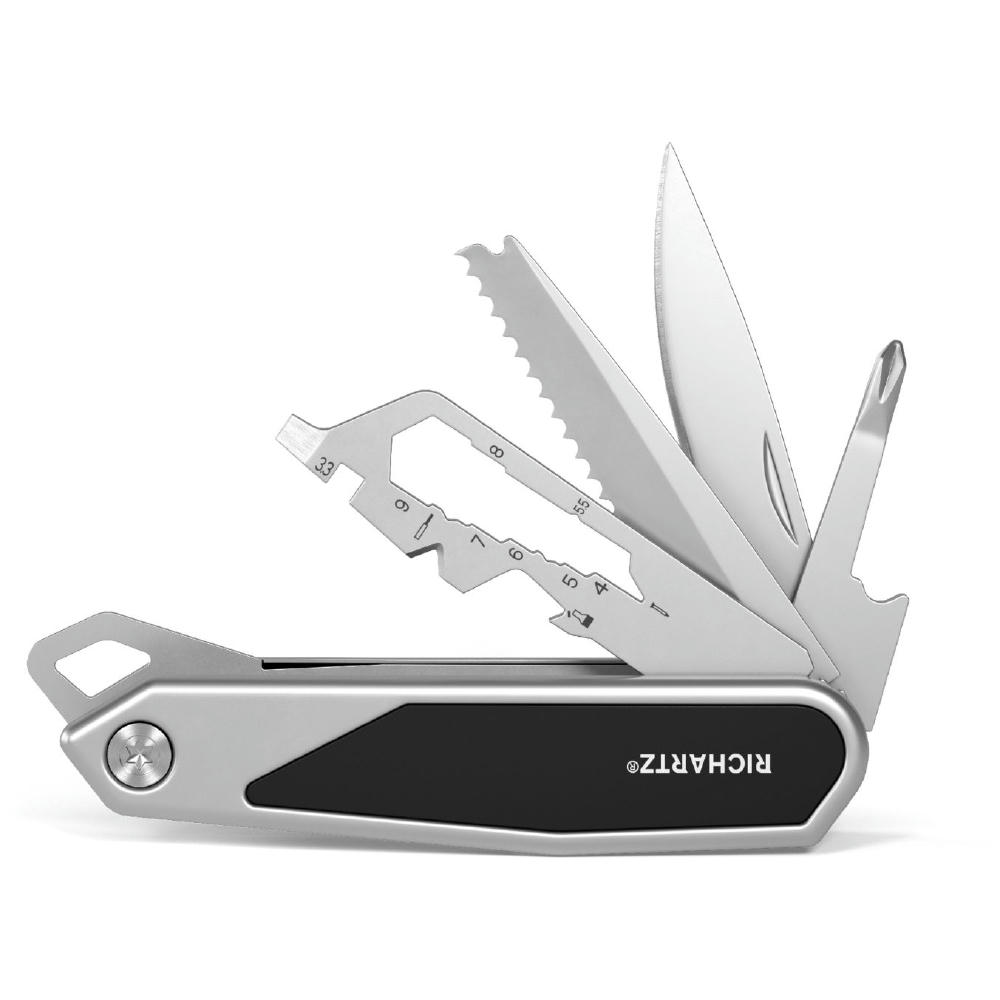 RICHARTZ Proknife 15+ aufgeklappt mit Klinge, Säge und Schraubendrehern – Taschenmesser mit Gravur Ihres Logos