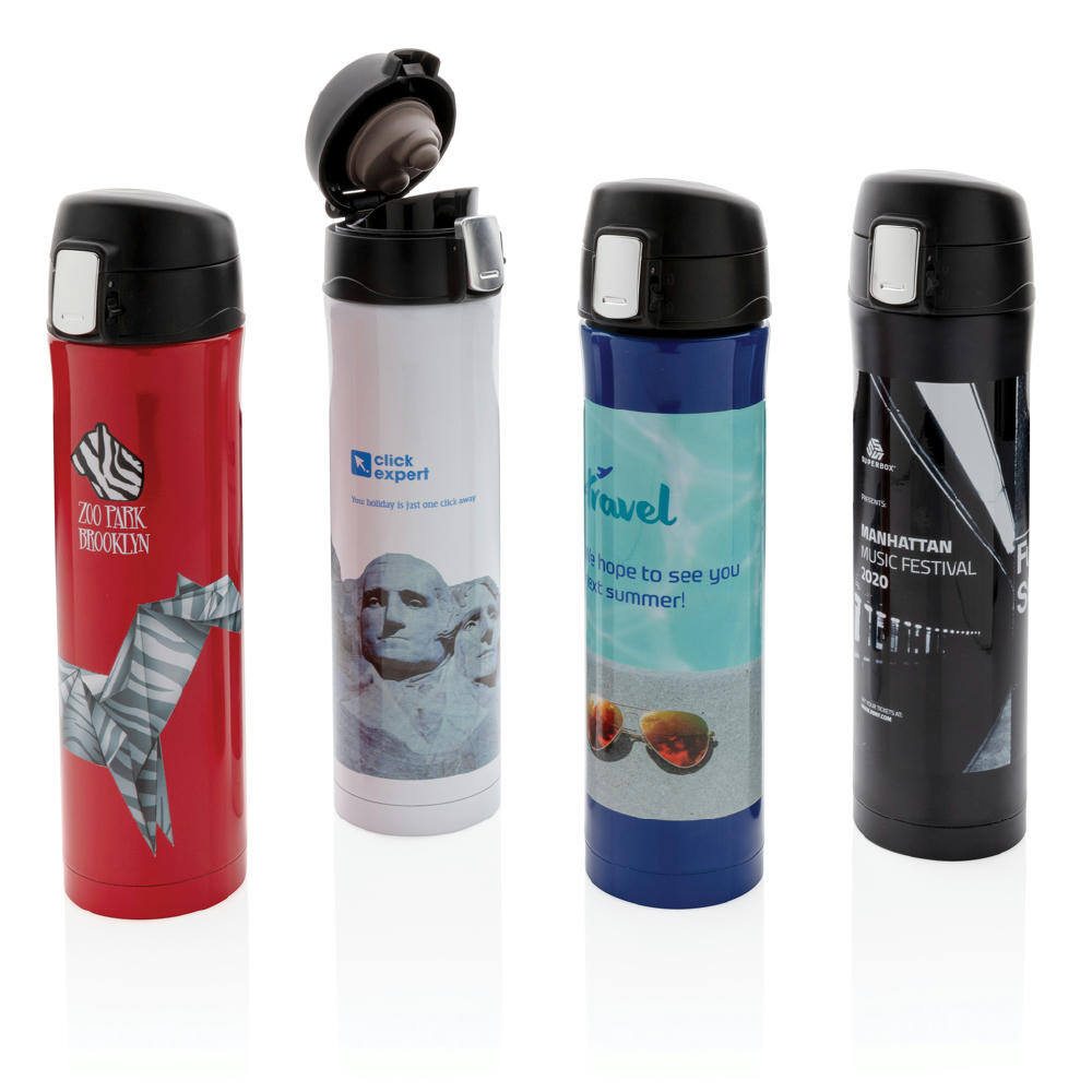 Easy Lock Vakuum-Flasche aus RCS recyceltem Stahl Werbeartikel