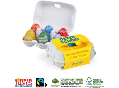 Product image SCHOKO-EIER 6ER MIT TONY´S SCHOKOLADE Werbeartikel