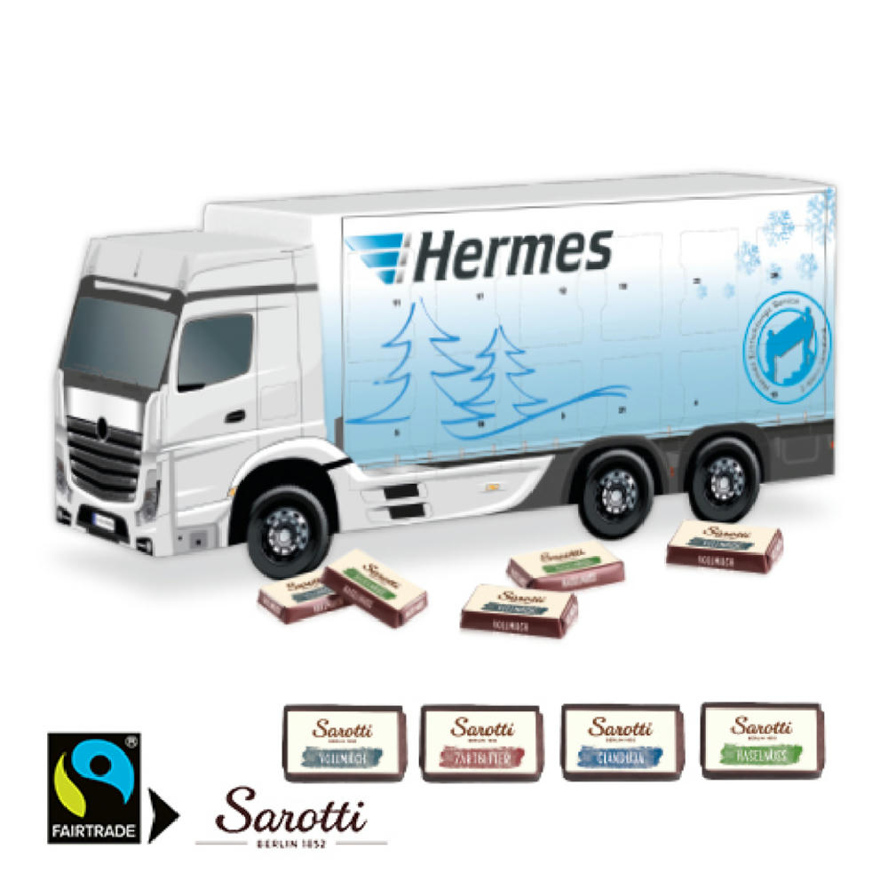 3D Adventskalender "LKW" mit Sarotti Fairtrade® Werbeartikel