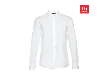 THC PARIS WH. Langärmliges Popeline-Hemd für Herren. Weiße Farbe Werbeartikel