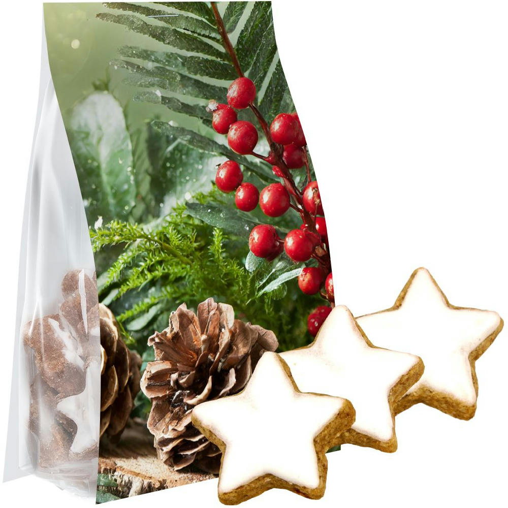 Product image Zimtsterne, 100g, Express Blockbodenbeutel mit Werbereiter Werbeartikel