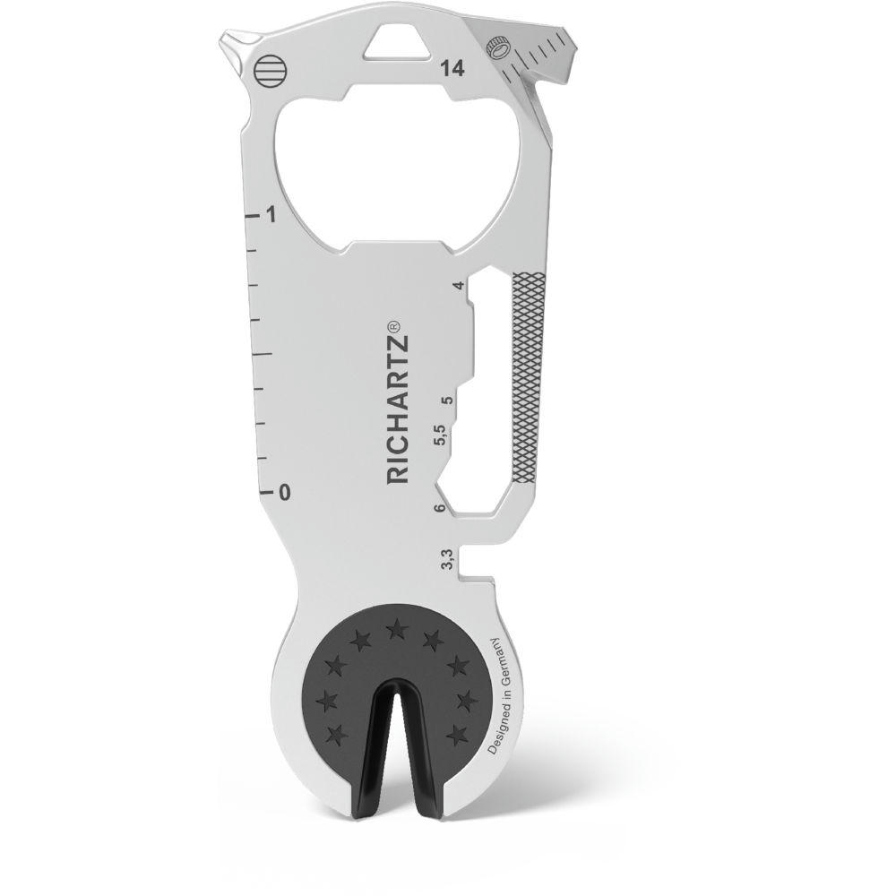 RICHARTZ KEY TOOL active: flaches Multitool mit Flaschenöffner, Lineal und Gabel – Schlüsselanhänger-Multitool mit Ihrem Logo