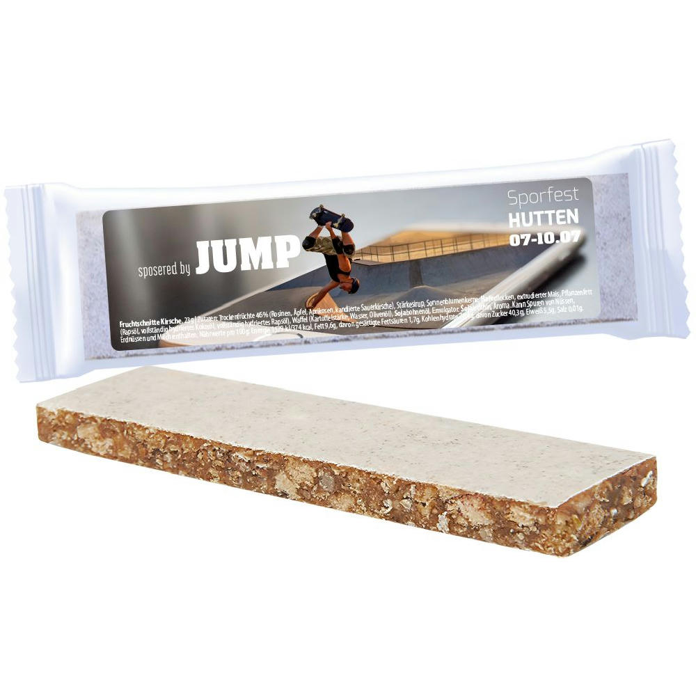 Fruchtschnitte Kirsche, 23g, Express Flowpack mit Etikett Werbeartikel
