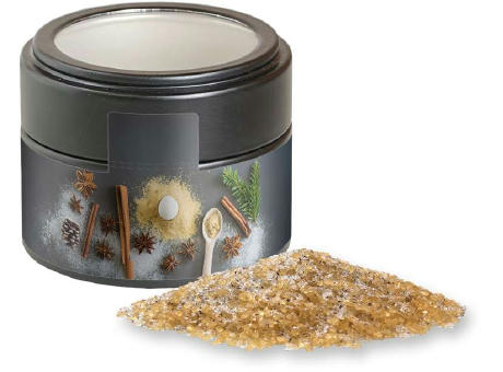 Product image Vanillezucker, ca. 85g, Metalldose Mini mit Sichtfenster schwarz bedrucken