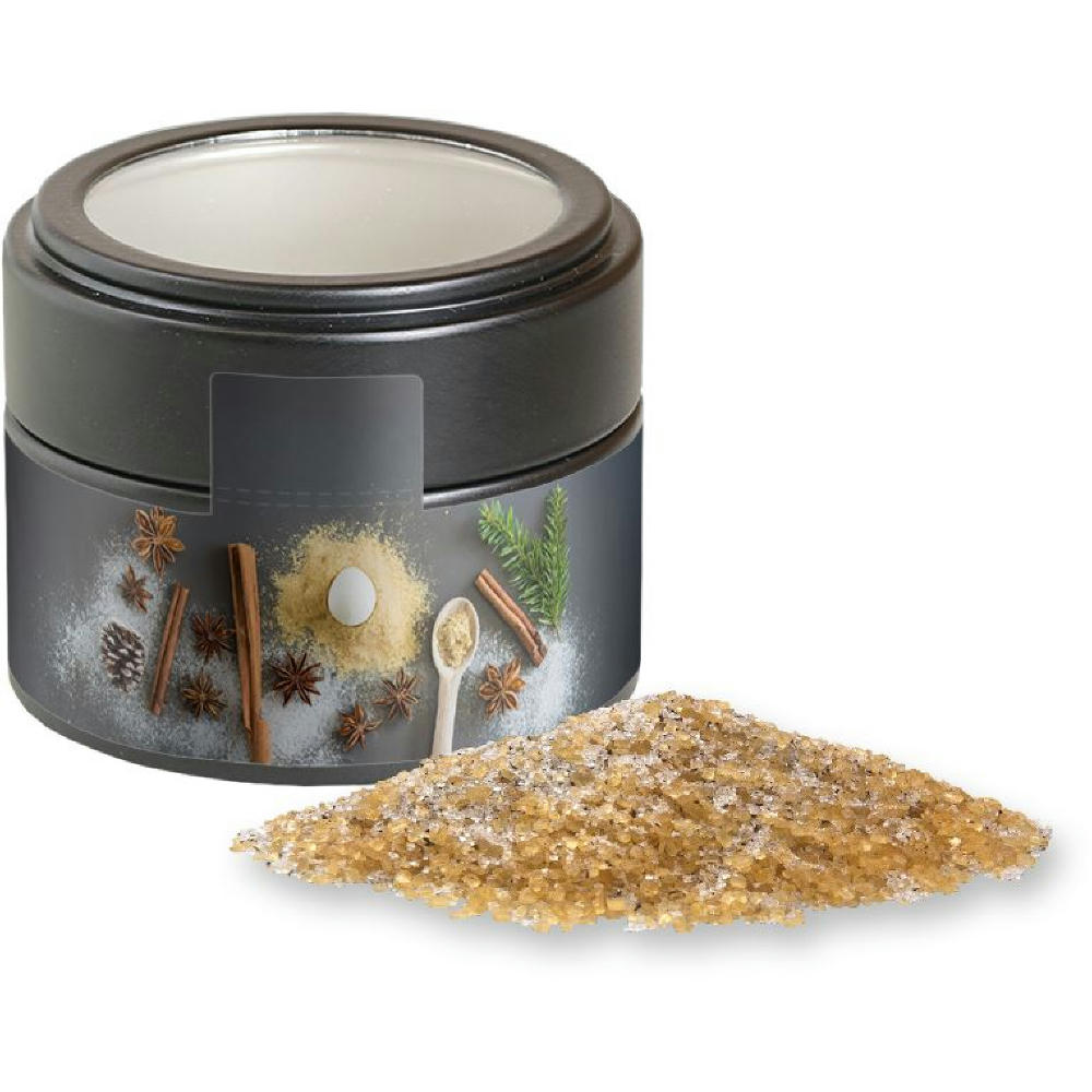 Product image Vanillezucker, ca. 85g, Metalldose Mini mit Sichtfenster schwarz Werbeartikel