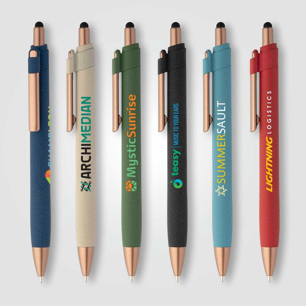 York Kugelschreiber mit bronzefarbenen Akzenten und Stylus aus recyceltem Kunststoff Werbeartikel