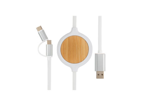 3-in-1 Kabel mit 5W Bambus Wireless Charger Werbeartikel