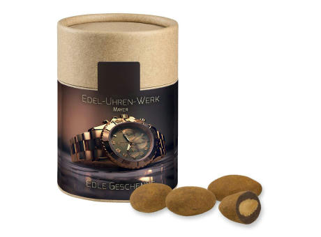 Product image Schokomandeln mit Zimt, ca. 80g, Kraftpapierdose Midi bedrucken