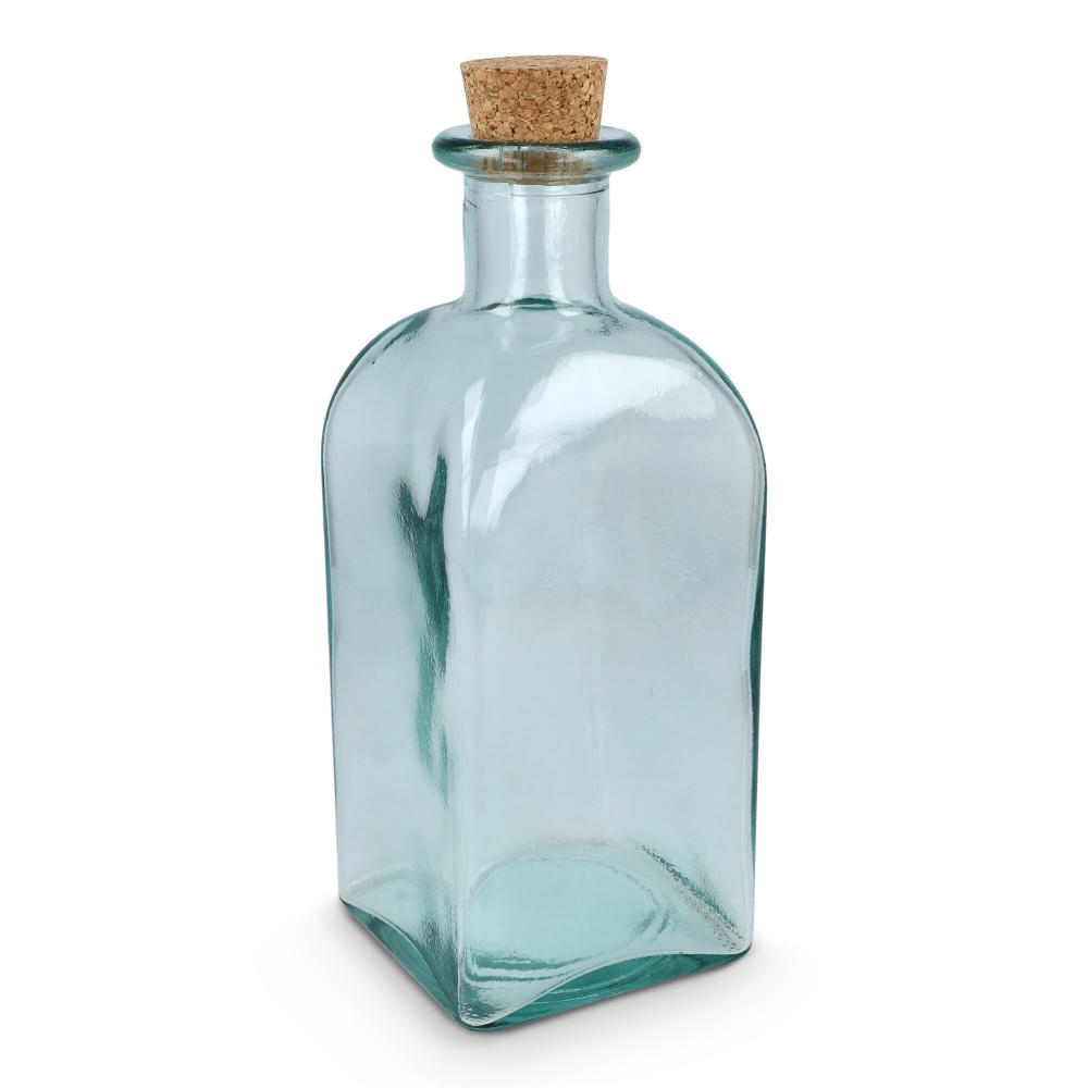 InSideOut Square Recycelte Glaswasserflasche ReuuZ mit Korkverschluss 1 l Werbeartikel