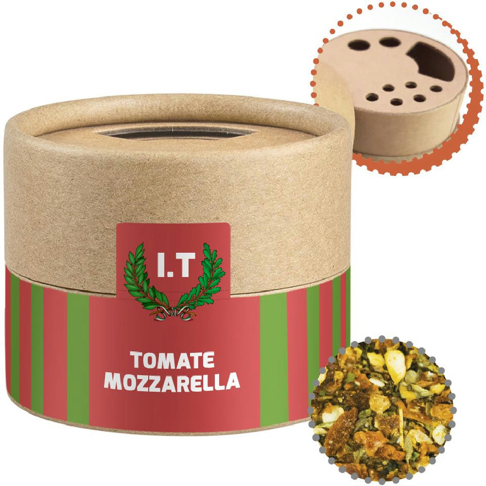 Product image Gewürzmischung Tomate-Mozzarella, ca. 28g, Kraftpapierstreuer Mini Werbeartikel